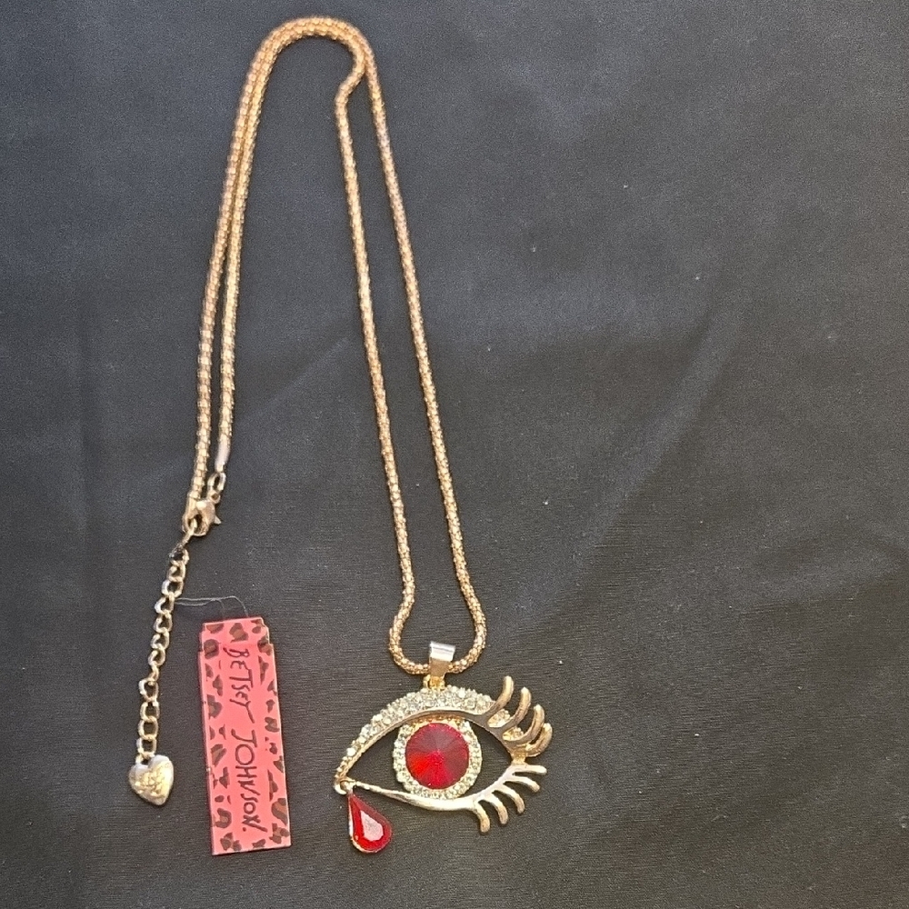 Betsey Johnson Gold Necklace with Red Eye Pendant